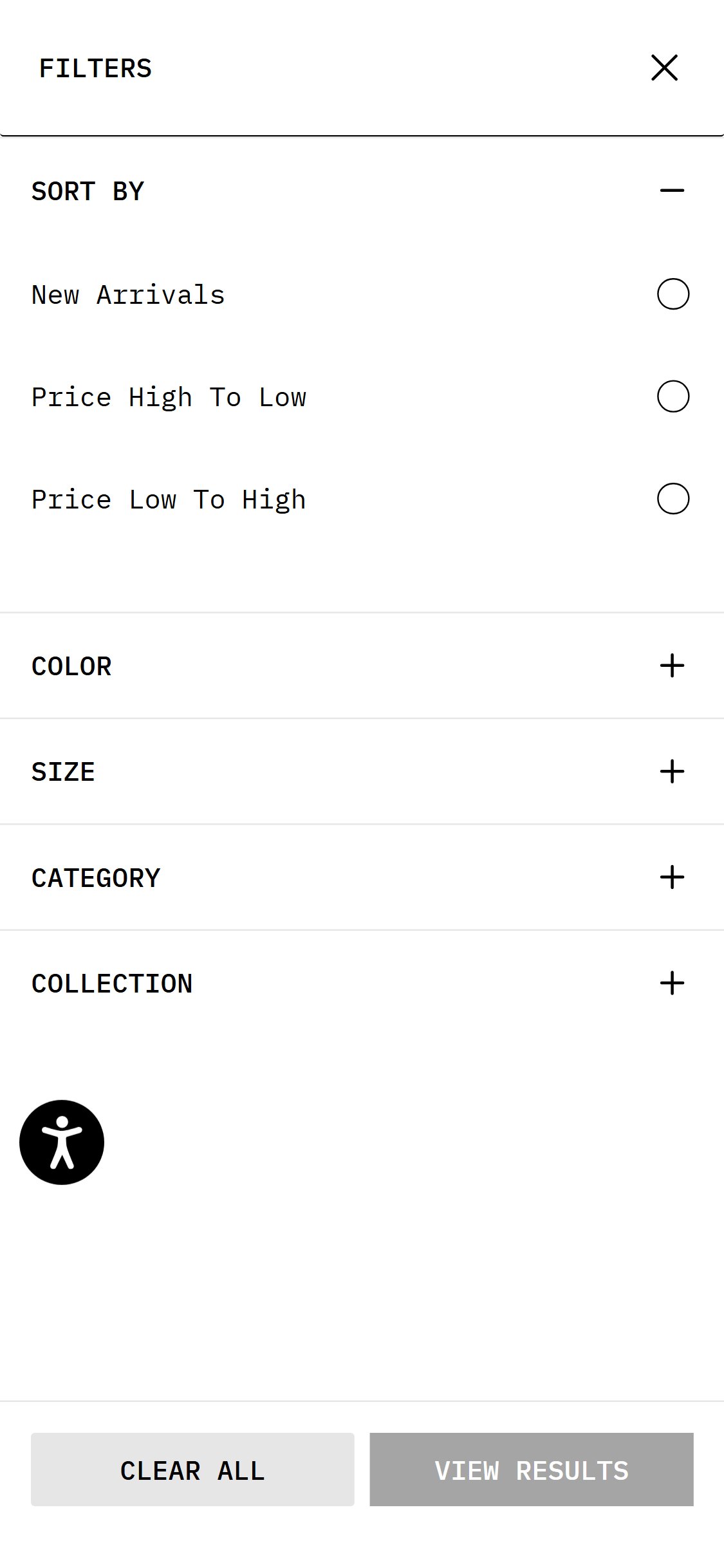 Off-White™ — Filter Panel (Mobile)