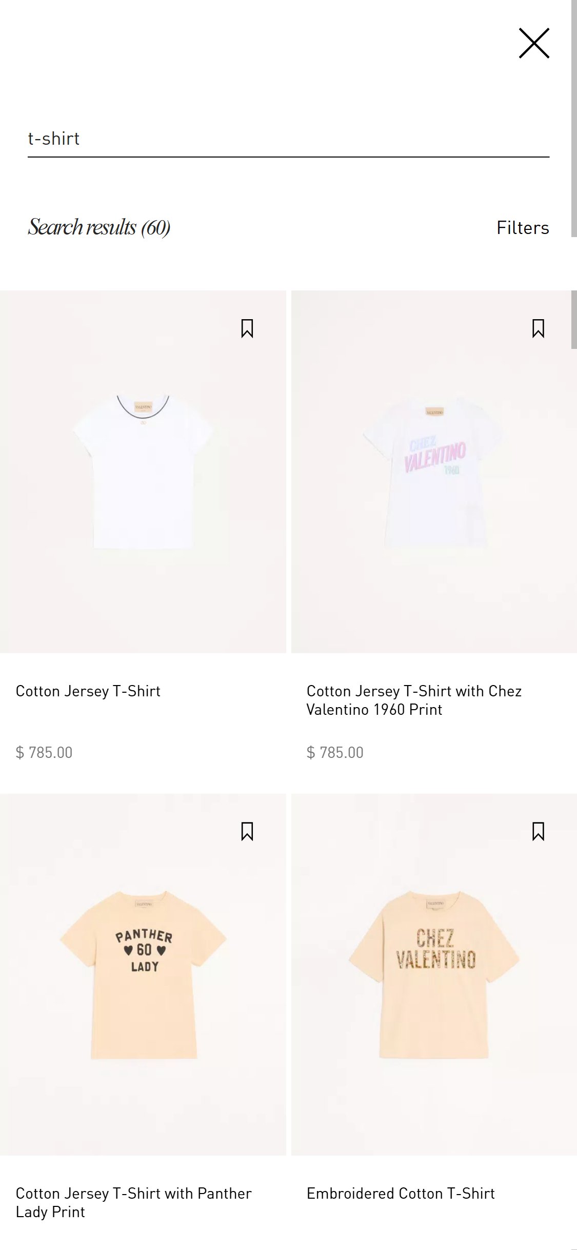 Valentino — Predictive Search